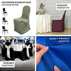 Polyester Slip On Banquet Chair Covers Navy Blue - Stain-Resistant Reusable Durable Fabric