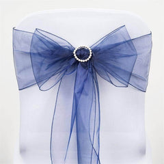 5 Pack Organza Chair Sashes Navy Blue - Reusable Sheer Chair Bows 6"x108"