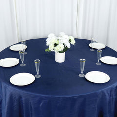 Taffeta 132" Round Tablecloth Navy Blue - Seamless Accordion Crinkle Table Cover