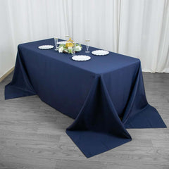 Premium Polyester 90"x132" Rectangle Tablecloth Navy Blue - Seamless 220GSM Stain-Resistant Table Cover