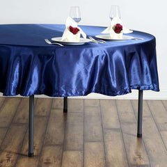90" Navy Blue Satin Round Tablecloth