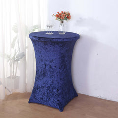 Crushed Velvet Spandex 32" Round Cocktail Table Cover Navy Blue Smooth Highboy Tablecloth