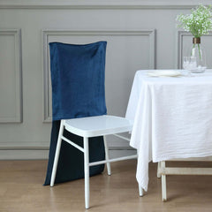 Velvet Chair Back Slipcover for Chiavari Chairs Navy Blue - Soft and Smooth Solid Chair Back Cover Cap