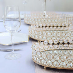Metal Mirrored Oval Serving Tray 12"x8" in Gold with Crystal Beads, Glamorous Decorative Vanity Tray Centerpiece