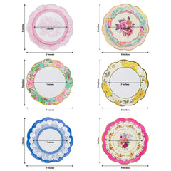24-Pack Paper 9" Round Dinner Plates in Mixed Floral Print with Scalloped Edge - Disposable Party Plates for Baby Showers & Vintage Themes