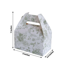 25 Pack White Sage Green Candy Gift Tote Gable Boxes in French Toile Pattern, Party Favor Treat Boxes - 6"x3.5"x7"