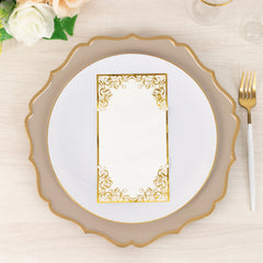 50-Pack Paper Dinner Napkins White with Gold Foil Lace Design 2 Ply - European Style Napkins for Parties 8"x4"
