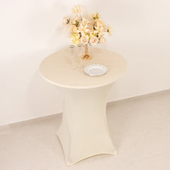 Spandex 33"-36" Round Cocktail Table Cover Ivory - Easy to Maintain Stretch Fitted Highboy Tablecloth
