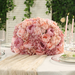 Pre-Arranged Silk Rose Bouquet Floral Arrangement Table Decor, Large Blush Artificial Rose Flower Balls Wedding Centerpieces - 20"
