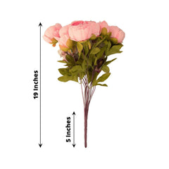 2 Pack 19" Pink Artificial Peony Flower Wedding Bouquets, Faux Silk Flower Arrangements