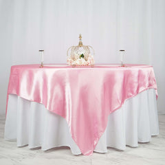 Satin 90"x90" Table Overlay Square Tablecloth Pink - Smooth Finish Table Topper