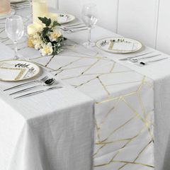 9ft Silver Gold Foil Geometric Pattern Polyester Table Runner