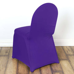 Spandex Chair Cover for Banquet Chairs Purple - Stretch 160GSM Fabric with Slip-On Slipcover