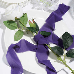 2 Pack 6yd Purple Silk-Like Chiffon Linen Ribbon Roll For Bouquets, Wedding Invitations Gift Wrapping
