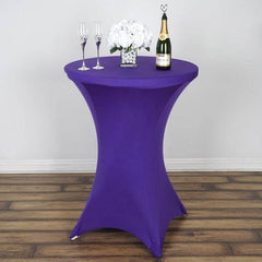 Spandex 24"-32" Round Cocktail Table Cover Purple - Easy to Maintain Stretch Fitted Highboy Tablecloth