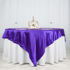 Satin 90"x90" Table Overlay Square Tablecloth Purple - Smooth Finish Table Topper