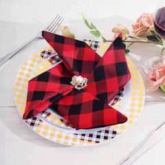 5 Pack Polyester 15"x15" Napkins Black/Red Buffalo Plaid Gingham Style Cloth Napkins