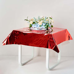 Metallic Foil Tablecloth Square Red - Stylish Disposable Party Cover 50"x50"