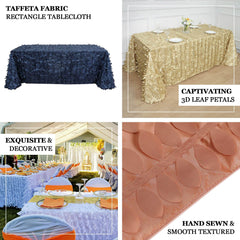 Taffeta 90"x132" Rectangle Tablecloth Red | 3D Leaf Petal Design Seamless Table Cover