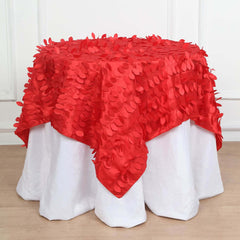 Taffeta 54"x54" Table Overlay Square Tablecloth Red 3D Leaf Petal Table Cover