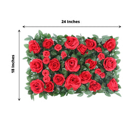3 Sq ft. Easy-Install Red Silk Rose Flower Mat Wall Panel Backdrop