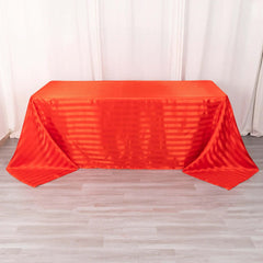 Satin Striped 90"x132" Rectangular Tablecloth Red Satin Stripe - Seamless Silky Smooth Table Cover