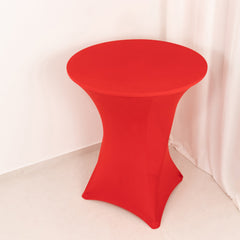 Spandex 33"-36" Round Cocktail Table Cover Red - Easy to Maintain Stretch Fitted Highboy Tablecloth