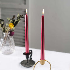 12-Pack Taper Candles Premium Wax Design Metallic Red - Unscented Candles for Upscale Settings 10"