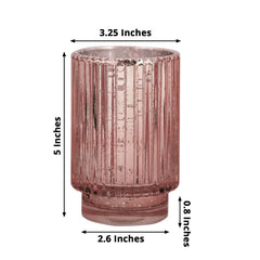 3-Pack Mercury Glass Hurricane Candle Holders Rose Gold Wavy Column Design - Votive Pillar Vase 5"