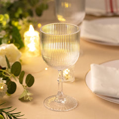 12-Pack Plastic Goblets Clear Vintage Ribbed Pattern - Reusable Shatterproof Glassware 9oz