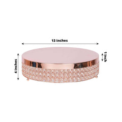 Metal Cake Stand Pedestal Crystal Beaded Design Rose Gold - Cupcake Display and Dessert Riser 13"