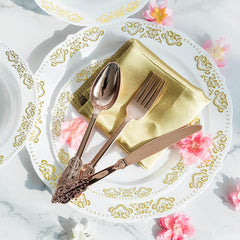 24 Pack Metallic Rose Gold 8" Baroque Style Heavy Duty Plastic Forks