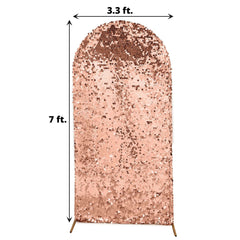 7ft Sparkly Rose Gold Double Sided Big Payette Sequin Chiara Backdrop Stand Cover For Fitted Round Top Wedding Arch