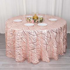 Sequin Mesh 120" Round Tablecloth Rose Gold - Seamless Wave Embroidered Table Cover