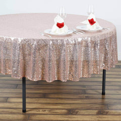 Sequin 90" Round Tablecloth Rose Gold - Glittering Finish Table Cover