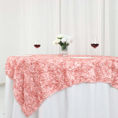 Satin 72"x72" Table Overlay Square Tablecloth Dust Rose - 3D Rosette Table Cover