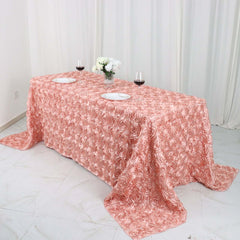 Satin 90"x132" Rectangle Tablecloth Dusty Rose - Grandiose 3D Rosette Seamless Table Cover