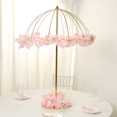 Wedding Centerpiece Umbrella Design Metal Gold - Round Base Floral Frame Stand 42"