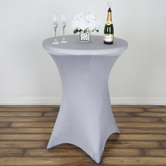 Spandex 24"-32" Round Cocktail Table Cover Silver - Easy to Maintain Stretch Fitted Highboy Tablecloth