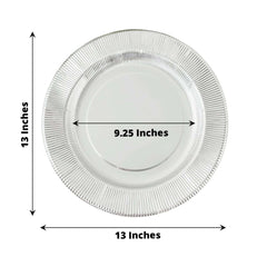 25-Pack Disposable Round Charger Plates in Metallic Silver Sunray Design - 350GSM Heavy Duty Paper Chargers 13"