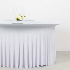 Spandex Round 5ft Table Skirt White with Wavy Skirt-Like Effect Stylish Table Cover for Weddings, Banquets & Trade Shows