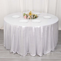 Sequin Dots Polyester Round 120" Tablecloth Silver - Wrinkle Free & Sparkling Table Cover
