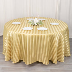 Satin Striped 120" Round Tablecloth Champagne Satin Stripe - Silky Smooth Seamless Table Cover