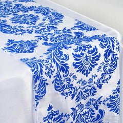 Taffeta Flocking 12"x108" Table Runner Royal Blue Damask - Stylish Table Accent