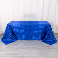 Satin Striped 90"x132" Rectangular Tablecloth Royal Blue Satin Stripe - Seamless Silky Smooth Table Cover