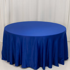Lamour Satin 120" Round Tablecloth Royal Blue - Seamless Table Cover with Soft Tempered Sheen