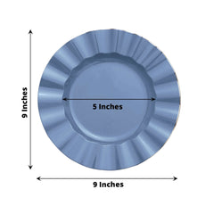 10-Pack Plastic 9" Round Dinner Plates in Ocean Blue Ruffled Rim with Gold Edging - Sturdy Disposable Dinnerware