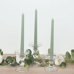 12-Pack Taper Candles Premium Wax Design Sage Green - Unscented Candles for Upscale Settings 10"