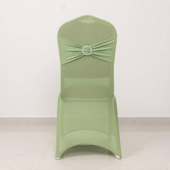 Spandex Chair Cover with Sage Green Rhinestone Buckled Sash Band Blush - Stretch Fitted Slipcover