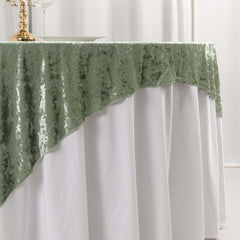Velvet 72"x72" Table Overlay Square Tablecloth Sage Green - Premium Crushed Design for Stylish Celebrations